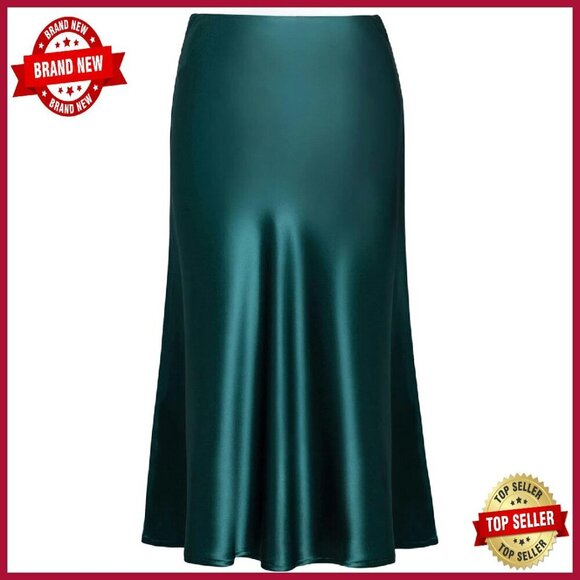 Dresses & Skirts - High Waist Satin Midi Skirt Elastic Summer Casual Women's